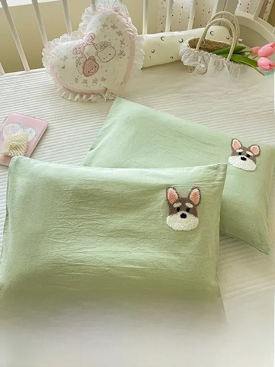毛巾刺繍の全棉水洗い子供用枕カバー【コットン素材・単品】（セットアップ対応）