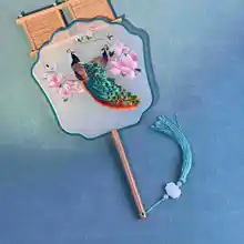 中秋玉うさぎデザイン団扇【両面刺繍・中国風・舞踊用】