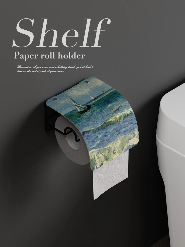 ゴッホ風油絵デザイン トイレットペーパーホルダー：穴あけ不要・壁掛け式で実現するアメリカンスタイルのインテリア