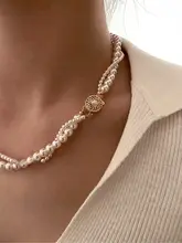 プラチナグレーのダブルラップ麻花パールネックレス【強冷光・重ね着け対応】