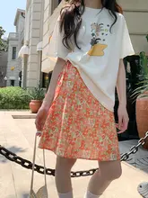 高腰フラワープリントスカート【Aライン・夏用・ミニ丈】（セットアップ対応）