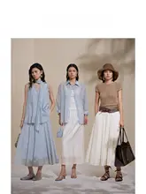 桑蚕丝混纺透气衬衫＆半裙【リゾートスタイル・夏用】（セットアップ対応）