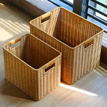 収納バスケット 大サイズ 家庭用 浴室 キッチン用 プラスチック製 籐編
