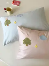 可愛いタオル刺繍の長綿製まくらカバー【洗濯可能・家庭用】