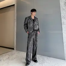 メンズ舞台衣装【反射素材・カラフルなビジュー・ファッショナブルなスーツパンツ】（セットアップ対応）