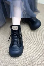 本革製 厚底ショートブーツ【サイドジッパー・平底・女性用】