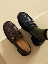 羊皮製 レディースローファー【粗ヒール・フレンチスタイル・秋春用・高めヒール】