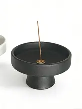 陶製香立て【黒色・高脚・北欧デザイン・家庭用】