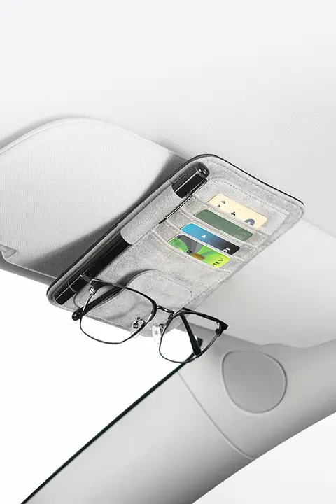 SC アルカンターラ 車用サンバイザー収納クリップ【多機能カードポケット・メガネホルダー対応・BMW・メルセデスベンツ用】