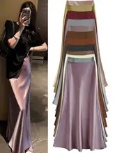 ブラックアセテートサテンのファッション女性用ハイウエストマーメイドスカート【夏用・縦のラインを強調】