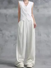 涼しげなデザインの百搭プリーツテクスチャストレートパンツ【女性用・ゆったりシルエット・ワイドレッグ】