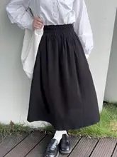 ブラック Aライン ミディスカート【厚手・プリーツ・秋冬用・小柄向け】