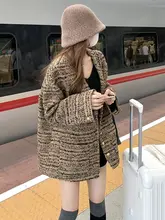 大きいサイズの女性用ニットカーディガン【Vネック・レトロスタイル・粗い編み込み】
