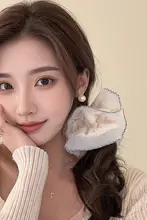 フランス風レースデザインのダブルレイヤーヘアゴム【大きな花・上品なバンズ用・ヘアアクセサリー】