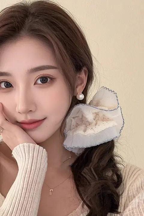 フランス風レースデザインのダブルレイヤーヘアゴム【大きな花・上品なバンズ用・ヘアアクセサリー】