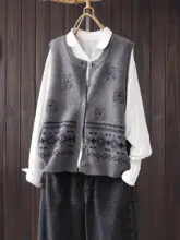 秋の新作 レディーズ ゆったりデザイン ボタン付きノースリーブ刺繍ベスト【カジュアル・】