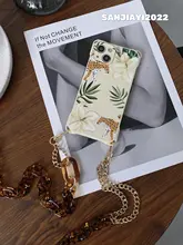 レトロフラワーヒョウiPhone用保護ケース【ストラップ付き・衝撃吸収・14Plus・12Pro Max・11対応】