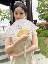 ミニ竹製折り扇子【中国風・学生向け・夏用・携帯便利・絹布仕立て】