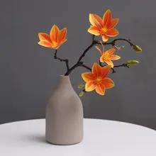 モダンシンプルな陶器製花瓶セット【フェイクユリの花・インテリア装飾用】