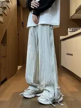 グレー速乾ワイドパンツ【メンズ・カジュアル・ドローストリング・ジッパーデザイン】