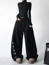 刺繍入りストレートシルエットの裏起毛スポーツパンツ【ゆったり設計・カジュアル・学院風】