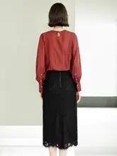 赤いテンセル製シャツとスカート【春用・女性用・上品なデザイン】（セットアップ対応）