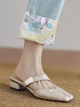 レトロなプリントデザインの低ヒール包頭ハーフスリッパ【夏用・女性用・特大サイズ対応】（  セットアップ対応）