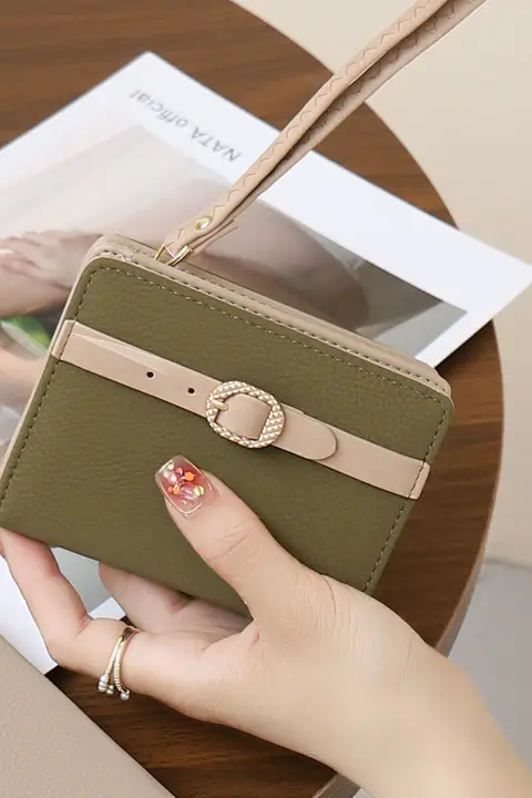 個性的なデザイン！ベルト付きバイカラー財布【コンパクト・折りたたみ・カード収納】