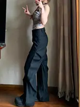 ブラックのワイドパンツ【アメリカンスタイル・プリーツデザイン・夏用・カジュアル】（セットアップ対応）