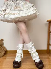 春秋用の可愛いリボン付きレッグウォーマー【ロリータ風・JKスタイル・無地】（セットアップ対応）