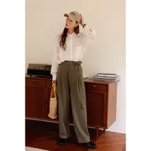 カジュアルスーツパンツ 高支垂感 スリム シューレース オリーブの木の下