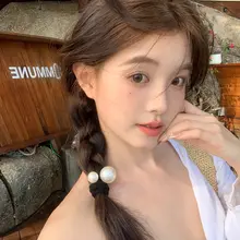 フレンチシンプルデザイン パールヘアゴム【低いお団子・ポ二ーテール対応】