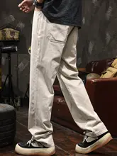 デニムパンツ メンズ コットン ウォッシュ加工 ワイド ストレート アメリカン風 夏 カジュアル 上品 オフホワイト