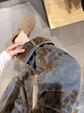レトロ刺繍デザインのデニムパンツ【ワイドレッグ・大きいサイズ・女性用】（セットアップ対応）