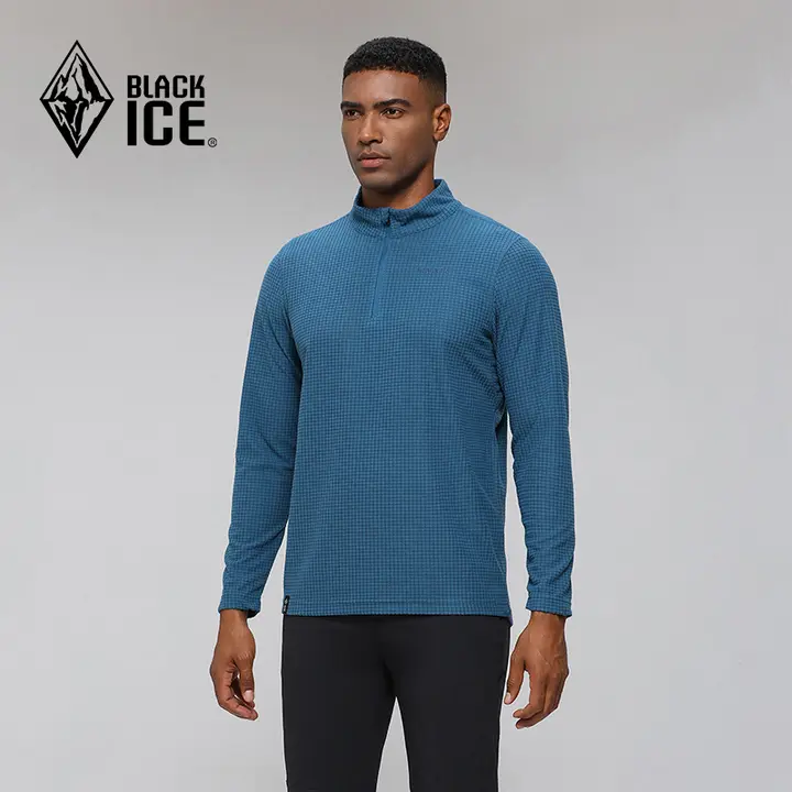 BLACK ICE 薄手フリースジャケット【メンズ・ハーフジップ・チェック柄・立 collar・中間層用】