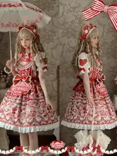 可愛らしいデザインのストロベリー棉花糖ワンピース【ロリィタ風・アートスタイル】（セットアップ対応）