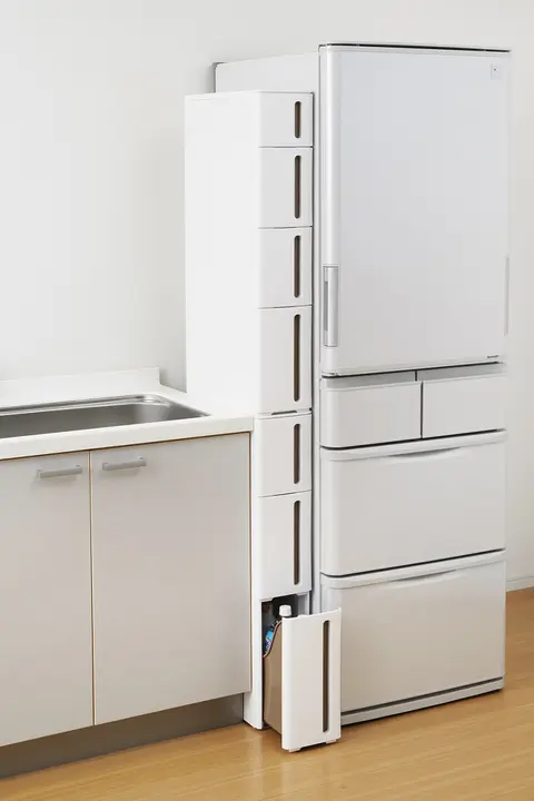 キッチン用スリム収納キャビネット【引き出し式・隙間収納】
