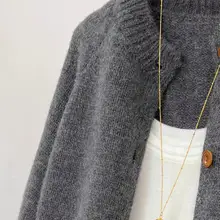 極上の柔らかさの100%ウールニットカーディガン【ラウンドネック・ルーズフィット・レディース】