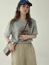 AMUU クマプリント丸首ルーズフィットTシャツ【レディース・夏用・カジュアル】