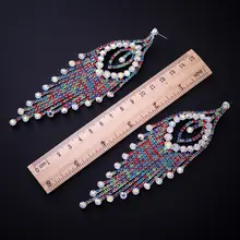 魅力的なロングフリンジイヤリング【水晶装飾・シルバー・ナイトクラブ用】