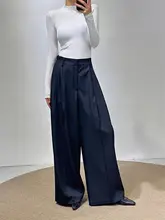 エレガントなデザイン！黒のワイドレッグパンツ【高ウエスト・ドレープ感・春夏用】