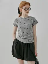 アメリカンレトロポルカドット短袖Tシャツ【女性用・デザイン性・フィットタイプ・ショート丈】