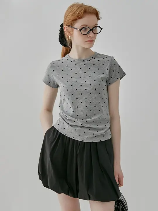 アメリカンレトロポルカドット短袖Tシャツ【女性用・デザイン性・フィットタイプ・ショート丈】