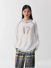 手描き刺繍入りスノーコットン長袖カラーブロックTシャツ【ゆったりとしたデザイン・女性用】