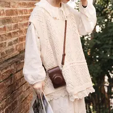 レース付き 毛糸のニットベスト【女性用・ルーズフィット・冬用・学生向け】