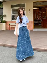 Tシャツ デニムスカート 2点セット レディース 蝶結び プリント 夏