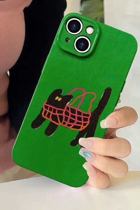 可愛い猫デザインのスマートフォンケース【韓国風・抽象デザイン・iPhone対応】