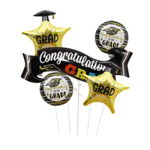 卒業パーティー用博士帽とスマイルデザインのアルミ風船【星型・丸型・撮影用・教室装飾】