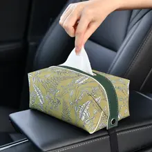 アメリカンスタイル 手描き花鳥デザイン 車載ティッシュケース【創意・車内用・アームレスト対応】