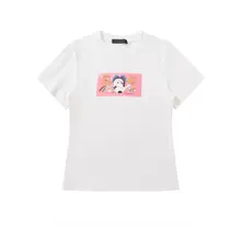 レトロな犬プリントのラウンドネック半袖Tシャツ【女性用・夏用・スリムフィット】